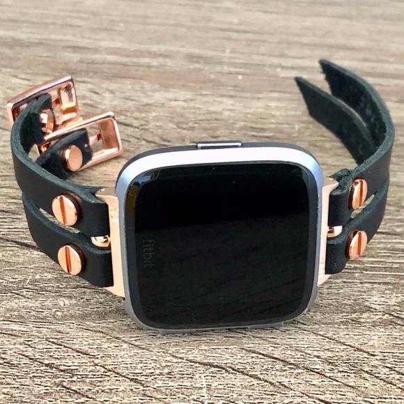 Black Straps Versa 2 Watch Leather Bracelet